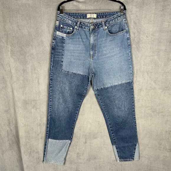 Free People Denim - We The Free People Jeans Womens 31 Blue Patchwork Boho Hippie High Rise Pockets
